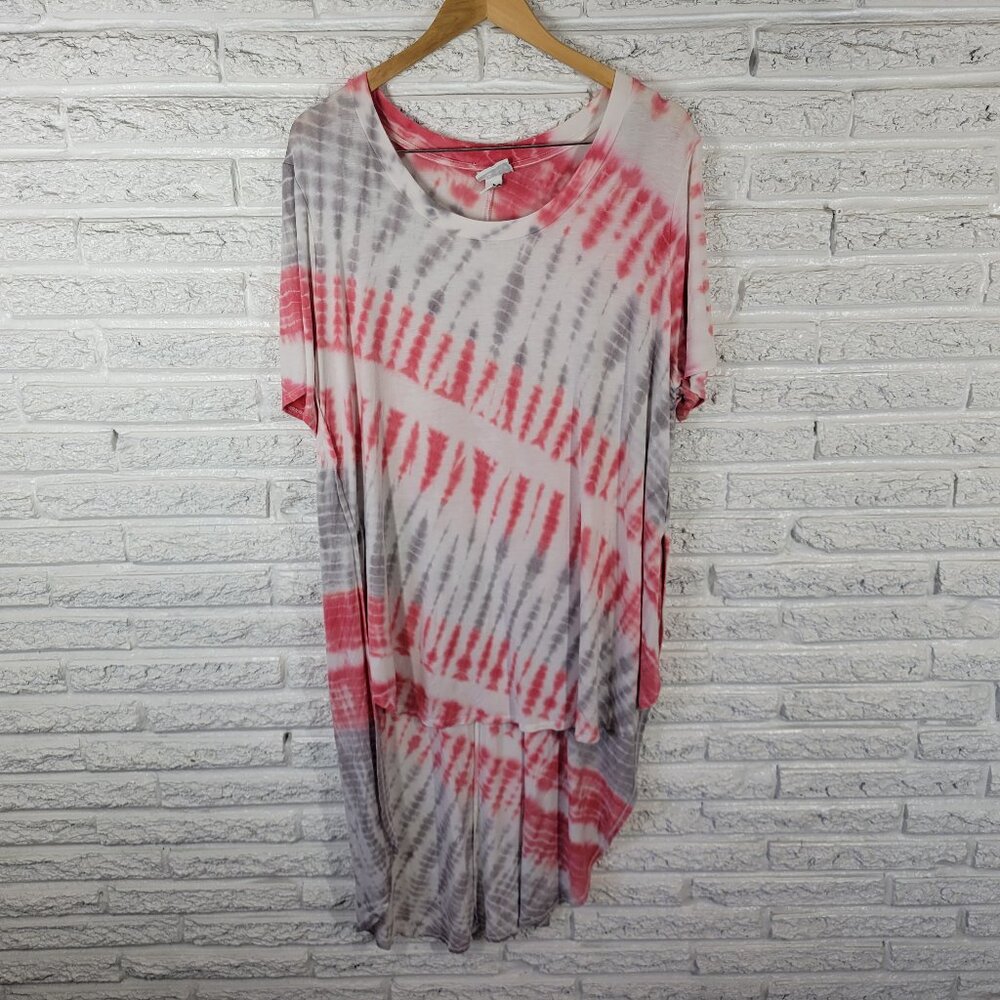 Ava & Viv 2X Plus Size Top Pink Gray Tie Dye Tunic High Low Stretch TIE42E